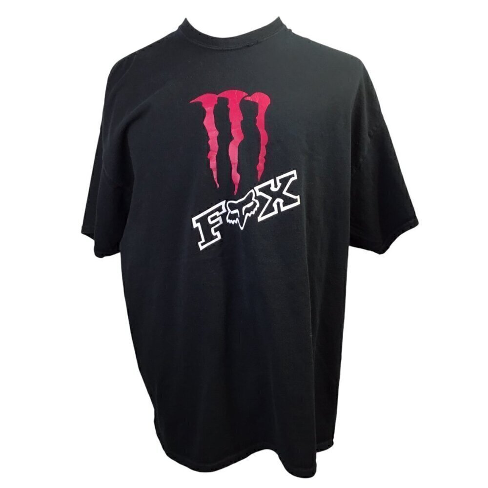 Vtg Monster Energy Fox Racing T Shirt Tee 2XL Black Y2K Logo Motocross Gildan